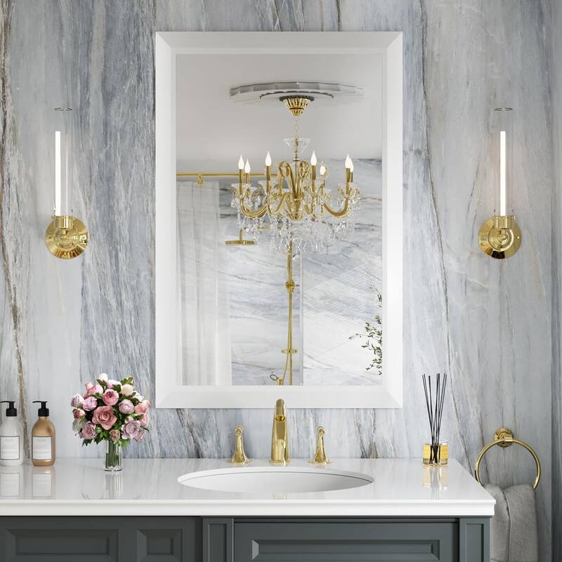 KIOTEE Full size Metal Bathroom Mirror with 5-Year Warranty - 36x24 - White