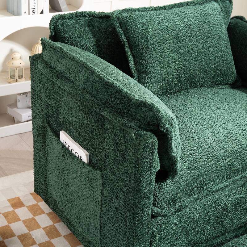 55" Oversized Single Sofa Chaise Lounge with Ottoman, Comfy Reading Chair Upholstered Sleeper Chair with Side Pockets