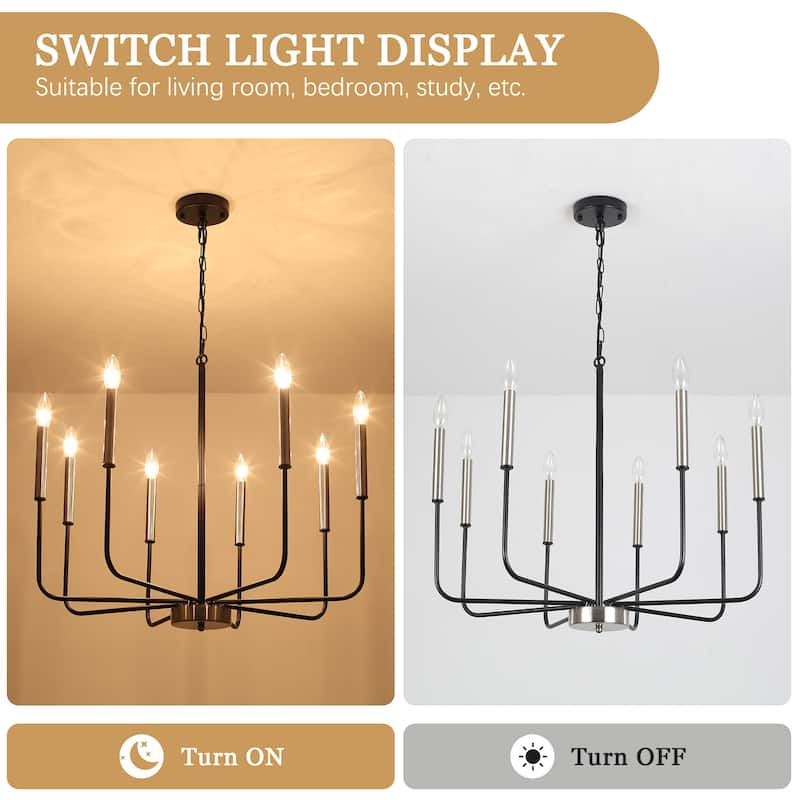 8-Light Modern Farmhouse Candle Chandelier for Kitchen Island Living Dining Room Bedroom