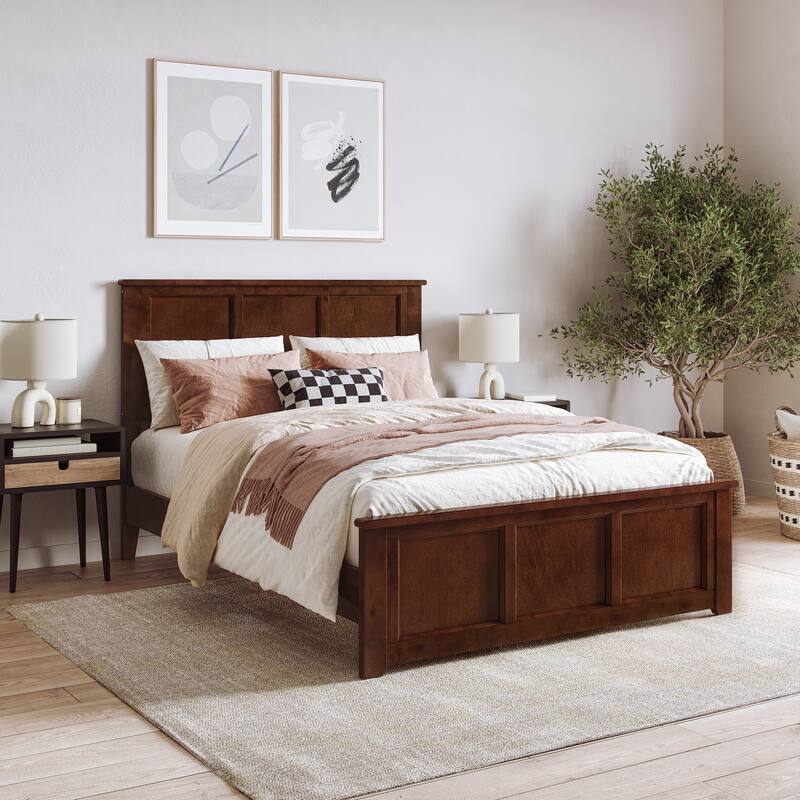 Charlotte Solid Wood Low Profile Platform Bed with Matching Footboard - Walnut - Full