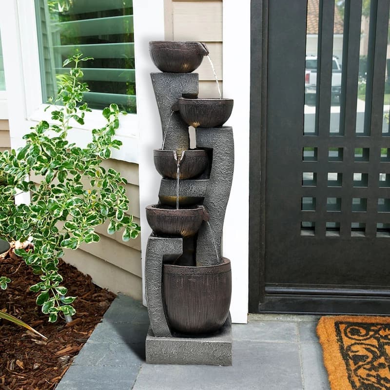 43.7'' Curving Water Fountain 5-Tier Resin Waterfall Outdoor