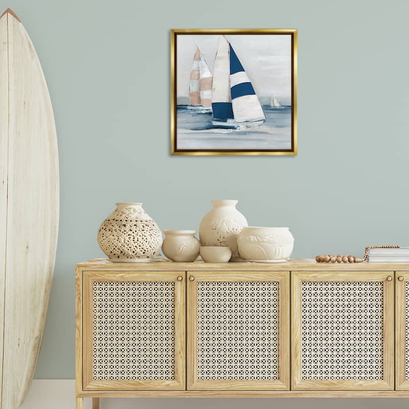 Stupell Striped Sailboat Voyage Framed Floater Canvas Wall Art Design By Sally Swatland