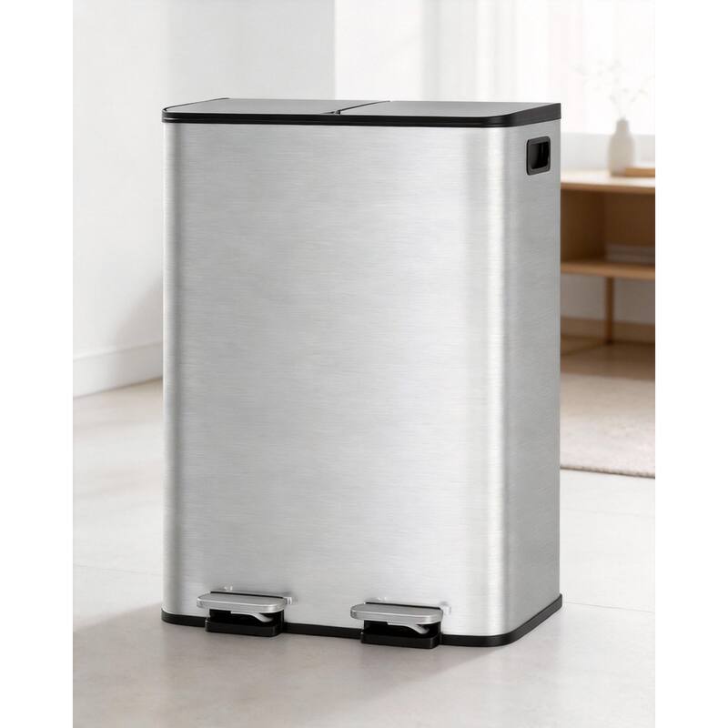 Trash Can, Dual Step for Trash & Recycling - Stainless Steel - 2*30L