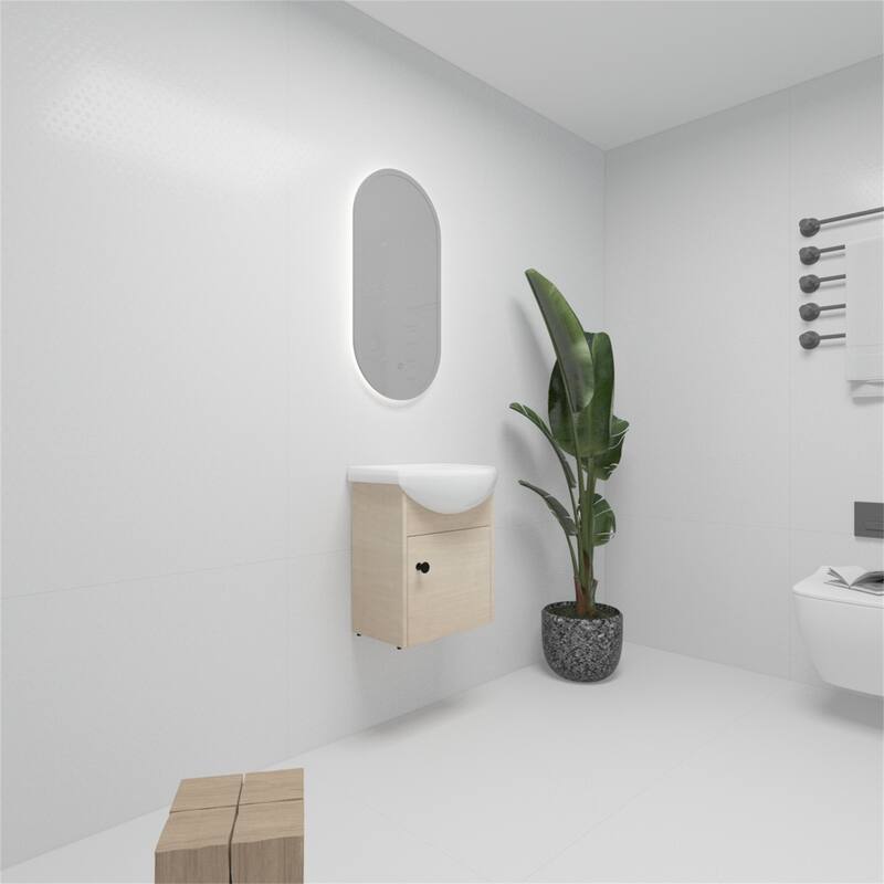 Wall Mounting Small Size 18 Inch Bathroom Vanity With Ceramic Sink