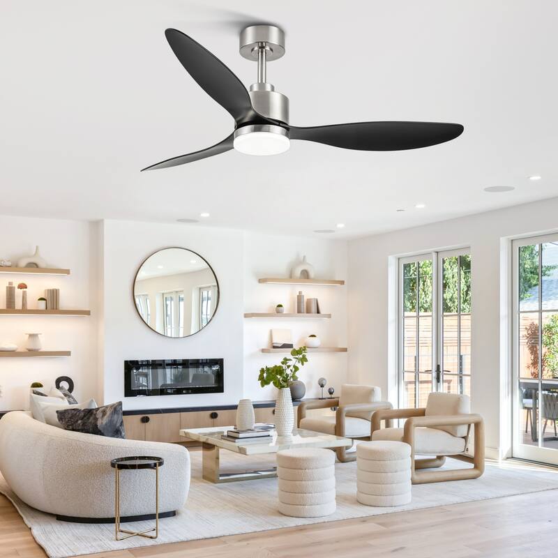 52-inch Ceiling Fans with LED Light Remote and Downrod(3-Blade) - Stain Nickel Body+Black Blades