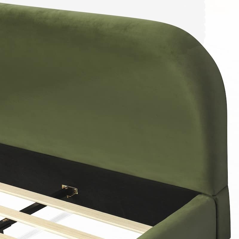 Upholstered Platform Bed with Curve-Shaped Design Headboard