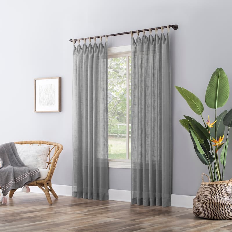 No. 918 Ceri Linen Texture Jute Tabs Semi-Sheer Tab Top Curtain Panel, Single Panel