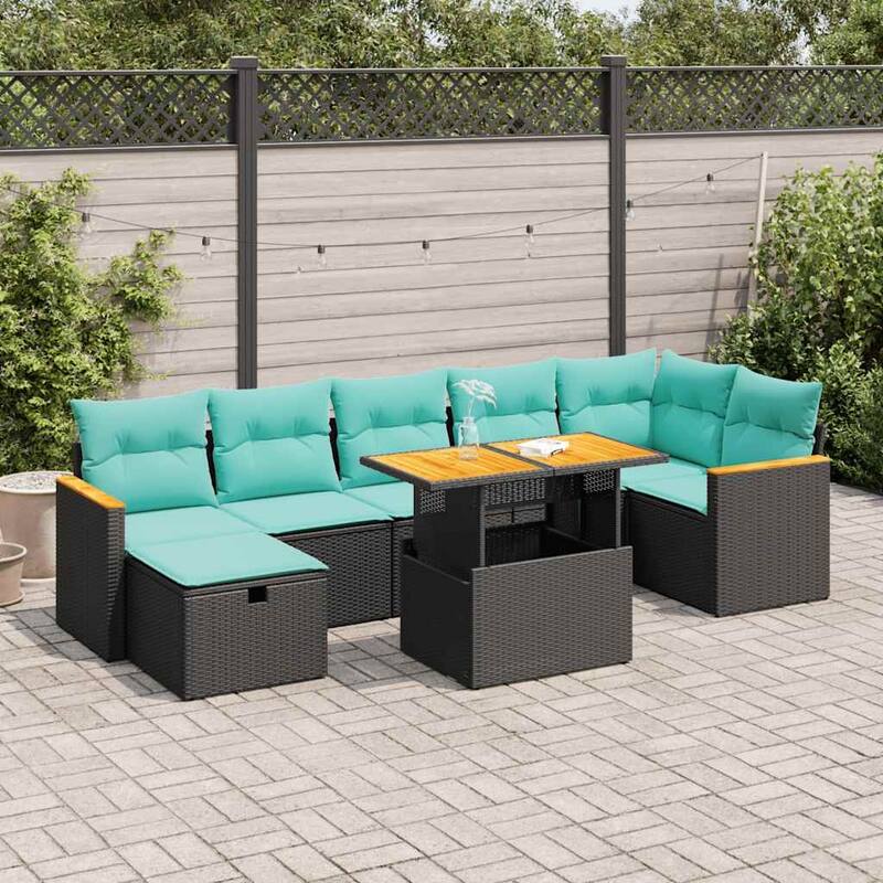 vidaXL Patio Sofa Set with Cushions Outdoor Furniture 8 Piece Poly Rattan - Black-with storage - 24.4 x 24.4 x 27.2