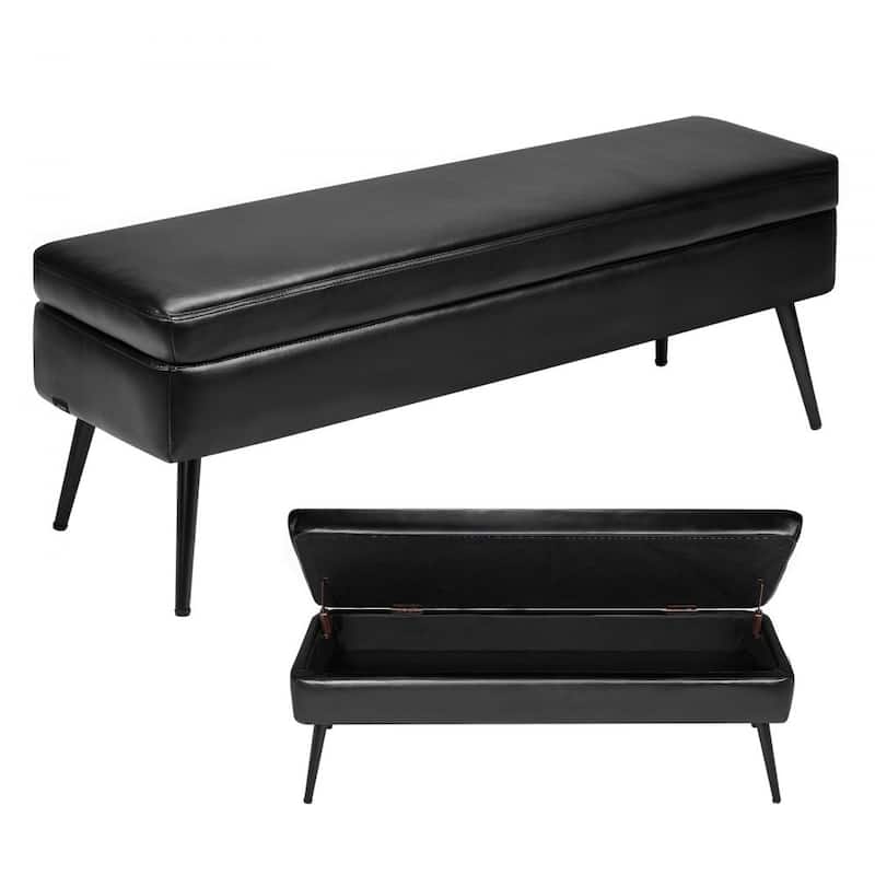 PU Leather Storage Bench with Iron Legs Thick Cushion Seat