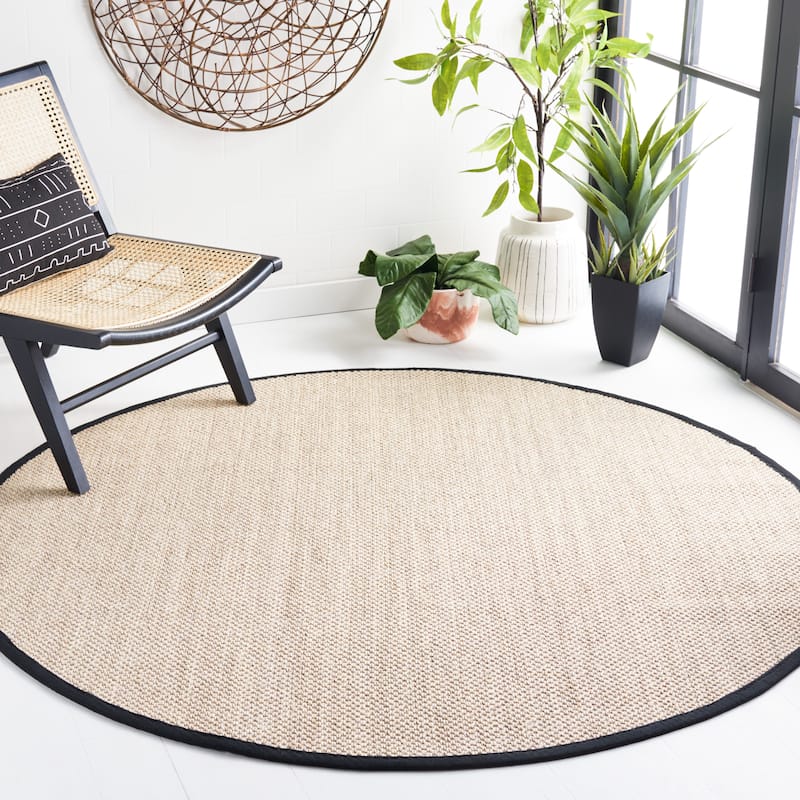 SAFAVIEH Natural Fiber Pacific Casual Border Sisal Rug - 10' Round - Marble/Black - Round