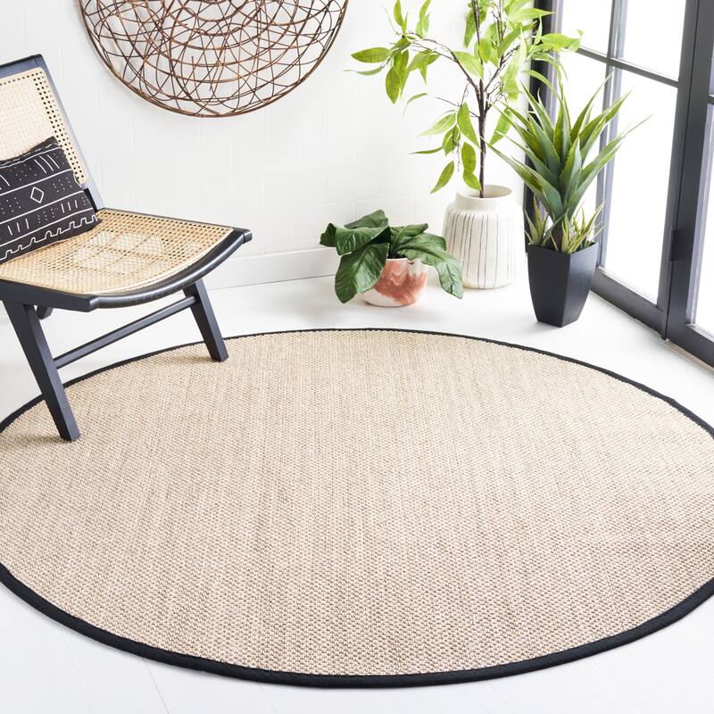 SAFAVIEH Natural Fiber Pacific Casual Border Sisal Rug - 10' Round - Marble/Black
