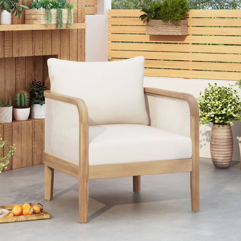Outdoor Acacia Wood Club Chair with Waterproof Cushion