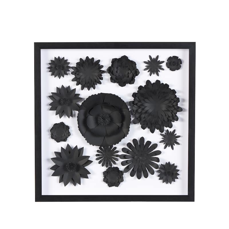 Black Paper Cluster Floral Shadow Box with Varying Shapes and Sizes