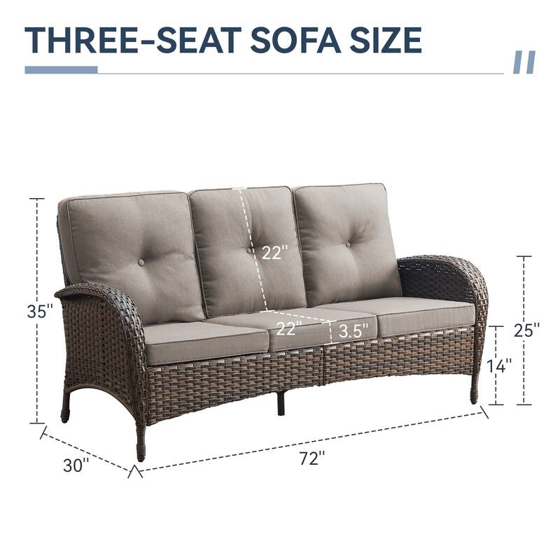 Gymojoy 3-Seat Outdoor Wicker Sofa with Professional Outdoor Cushions
