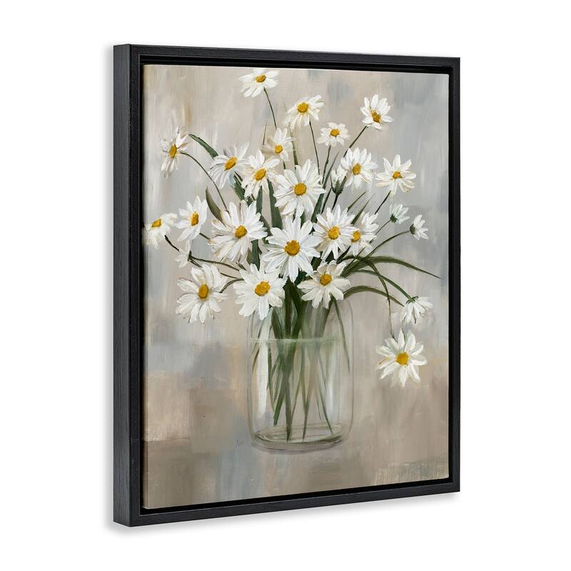 Stupell Daisy Bloom Bouquet Potted Flowers Abstract Pattern Floater Frame - Off-White