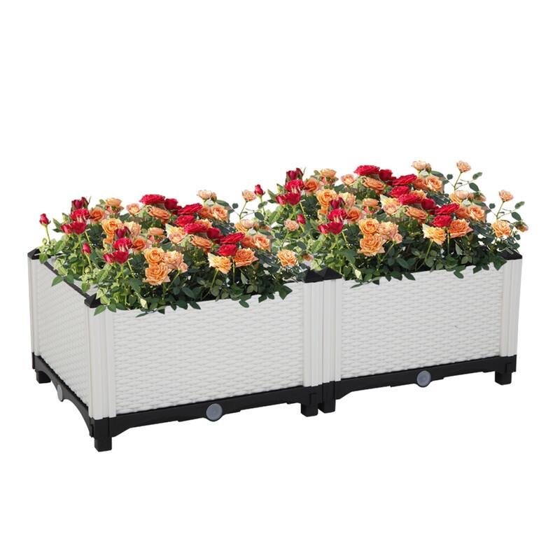 Set of 2 White Indoor & Outdoor Plastic Raised Garden Planters Box - N/A