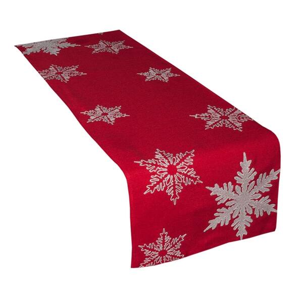 15 in. x 90 in. Magical Snowflakes Crewel Embroidered Christmas Table Runner, Red 15 in. x 90 in. Magical Snowflakes Crewel Embroidered Christmas Table Runner, Red