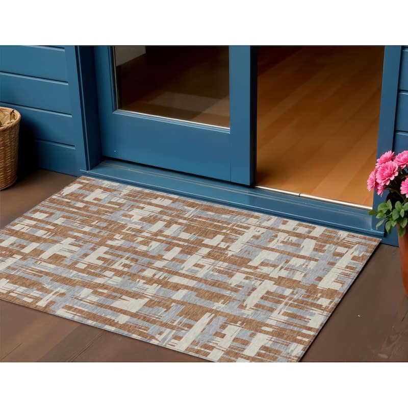 HomeRoots Striped Transitional Rectangle Outdoor Rug - 3' x 5'
