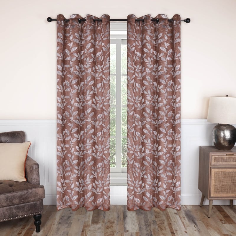 Superior Modern Bohemian Leaves Room Darkening Curtains with Grommets