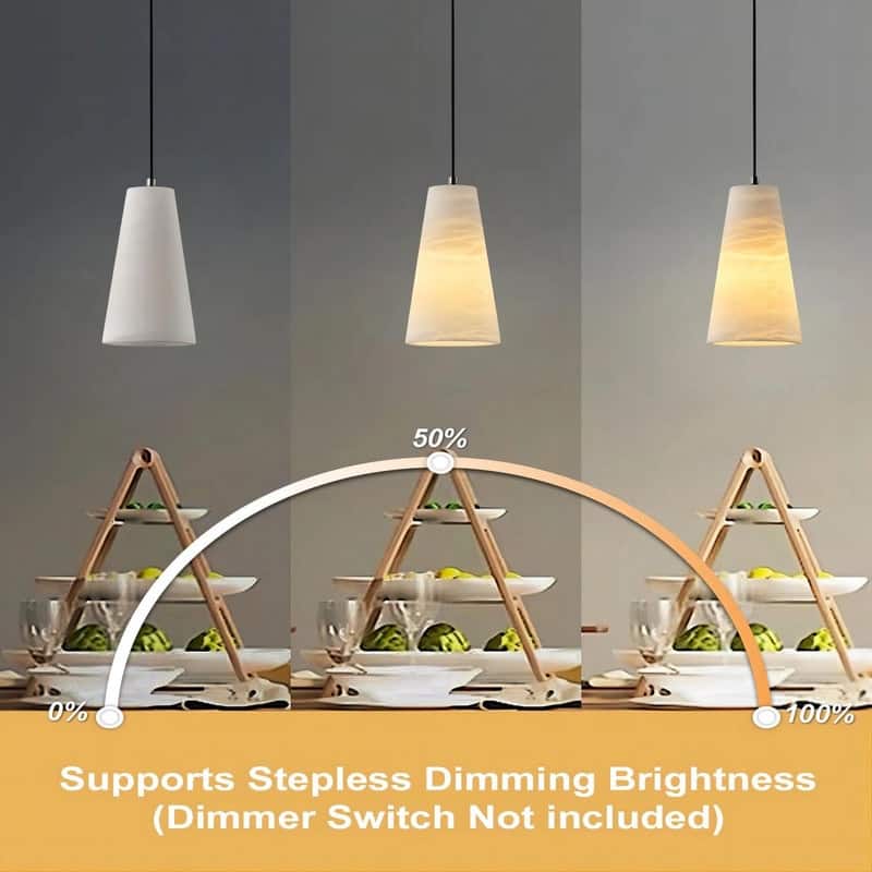 KAYLA 2 Light Pendant Light, Cone Natural Alabaster Shade Pendant Light for Dining Room, Kitchen Island(Bulb Included)