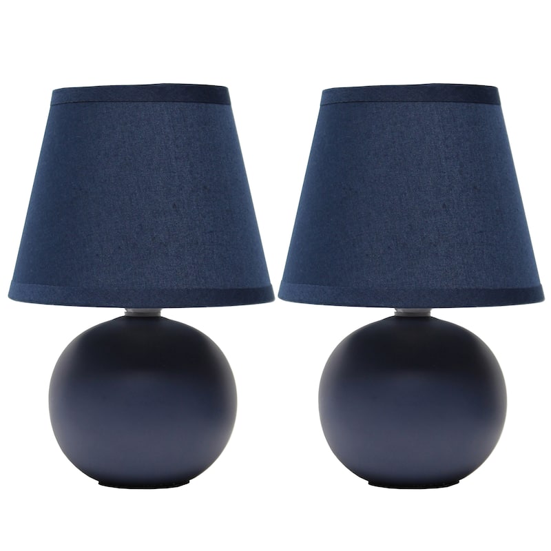 8.66" Petite Orb Lamp Two Pack Set w Matching Fabric Shade - Blue