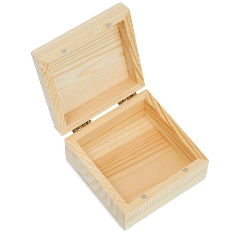 6 Pack Unfinished Wooden Boxes with Hinged Lids, Pinewood Wood Box for Crafts, 3.5 x 3.