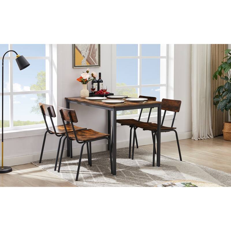 5 Pcs Metal Dining Table and Chair Set, Vintage Dining Set with 4