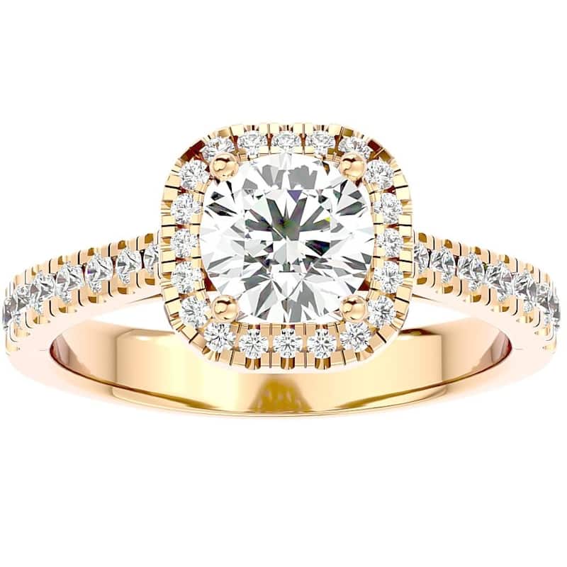 Bliss Diamond 1 1/6Ct Moissanite & Diamond Cushion Halo Engagement Ring White or Yellow Gold - 7.5 - Yellow