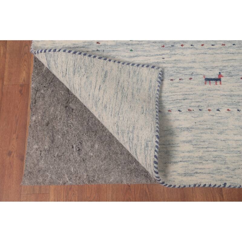 Tribal Gabbeh Area Rug Hand-Knotted Beige / Ivory Wool Carpet - 9'0"x 11'6"