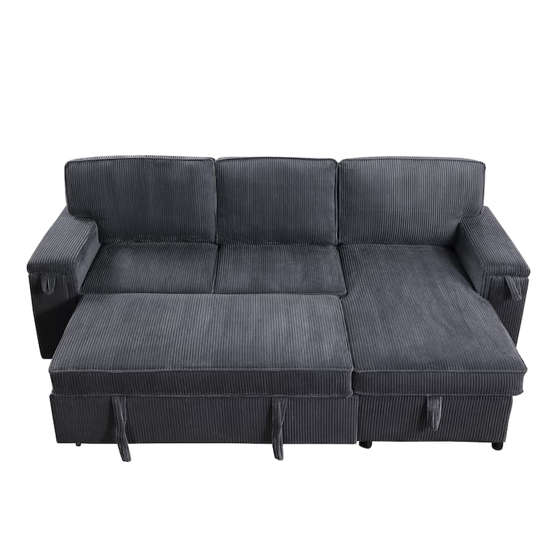 96" Chenille Sleeper Sectional Sofa with Storage Chaise