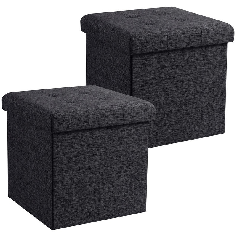 2 Pack - 15" Collapsible Square Cube Storage Ottoman, Perfect for Dorms, Livingroom and Bedroom - Black