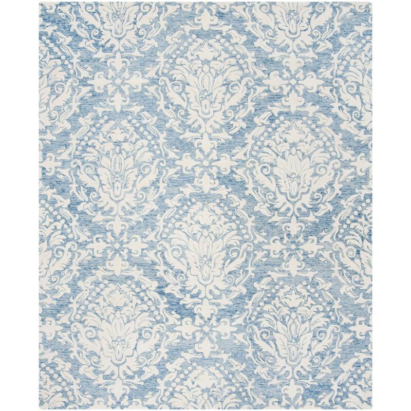 SAFAVIEH Handmade Blossom Lollie Modern Floral Wool Rug - 9' x 12' - Blue/Ivory