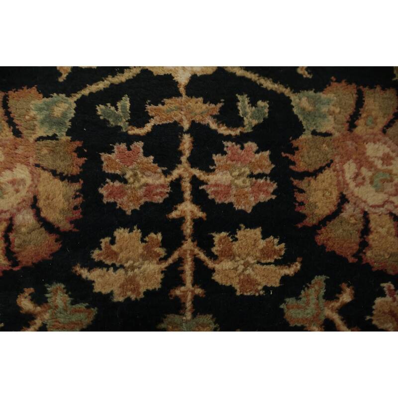 Hand Knotted Oriental 100% Wool Carpet Traditional Floral Black Agra Runner Rug - 12' 2'' X 2' 8''