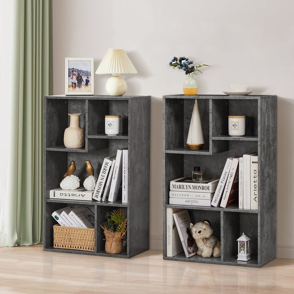 VECELO 2-Pack 4-Tier Cube Bookcase 31.3" Stackable Storage Shelf Vertical/Horizontal Space Saving Bookcase for Small Space