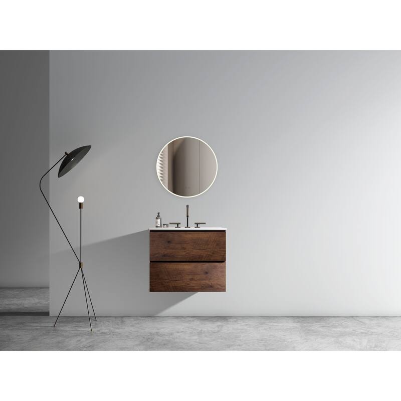 GDFStudio - Coralie Modern Floating Bathroom Vanity with Integrated Ceramic Sink and Soft-Close Storage