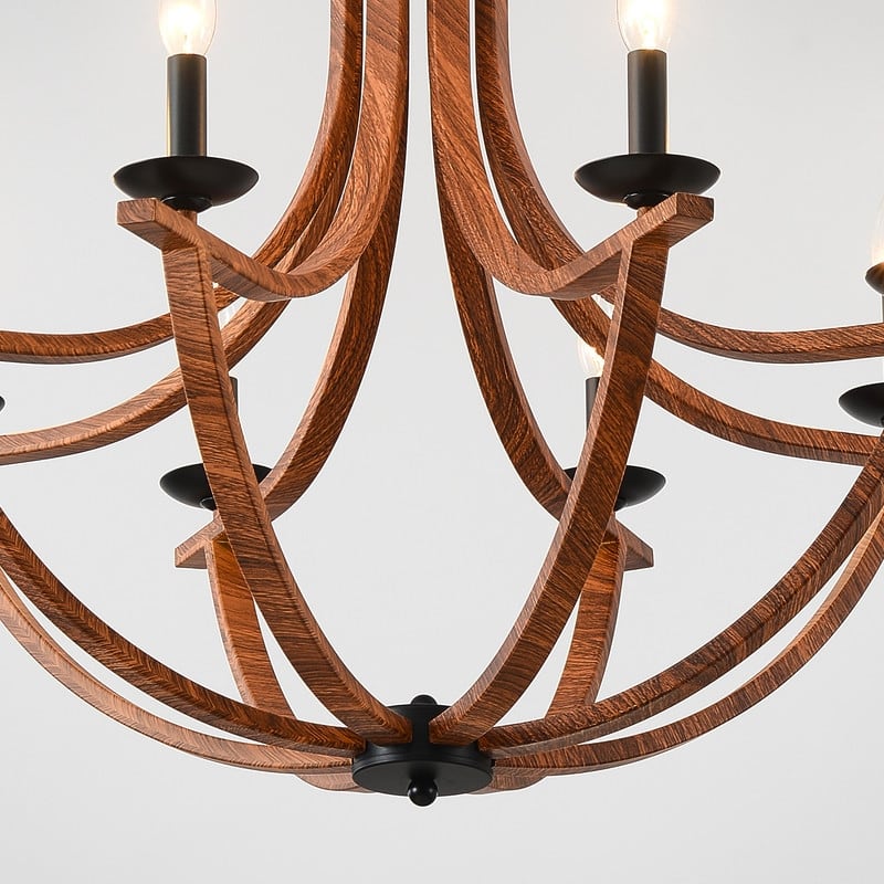Vintage Farmhouse Chandelier Candle Style Wooden Chandelier Pendant Light Adjustable Height Rustic Hanging Light 