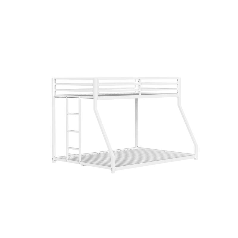 Twin-over-Full Metal Bunk Bed with Guardrails, Stable Ladder and No Box Spring Needed