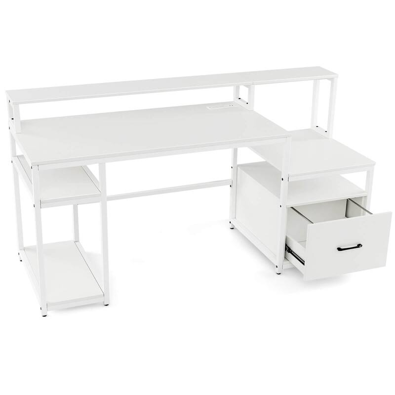 Costway 66" Computer Workstation with Monitor Stand CPU Stand Printer - See Details