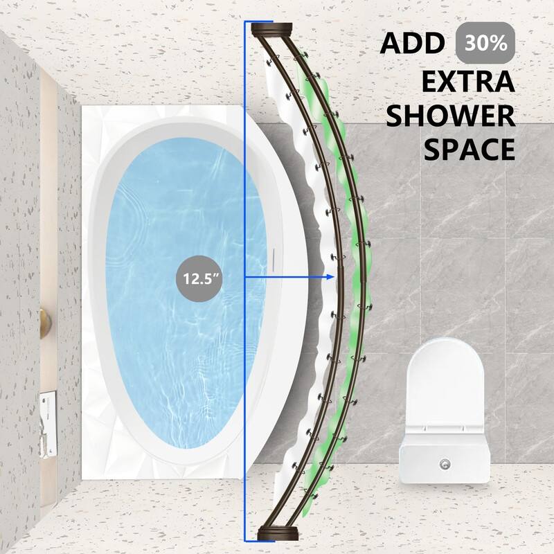 Utopia Alley Rustproof Wall Mounted Aluminum Double Curved Shower Curtain Rod, Screw Mount Rod, Adjustable Rod from 45" to 72"