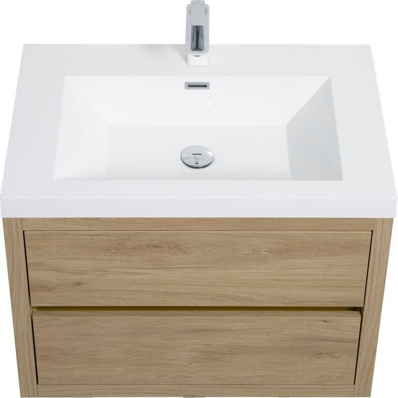 Abruzzo 30" Wall-Mount Bathroom Vanity with Stone Resin Top and Dual Soft-Close Drawers