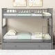 preview thumbnail 60 of 76, Bunkbeds Convertible 2 Beds, Wooden Bunk Bed with Ladder Gray with Trundle - Full
