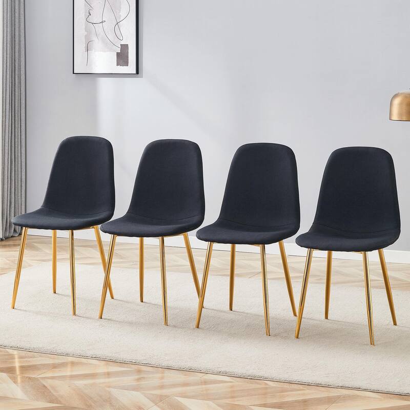 Luxury Simple Chair-Set Of 4 High Resilience Dining Chair With Metal Leg.Integral Metal Leg Architecture - Black+Gold