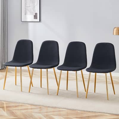 Roomfitters Linen Cotton Dining Chairs with Gold Metal Legs, High Resilience Upholstered Set of 4 for Home