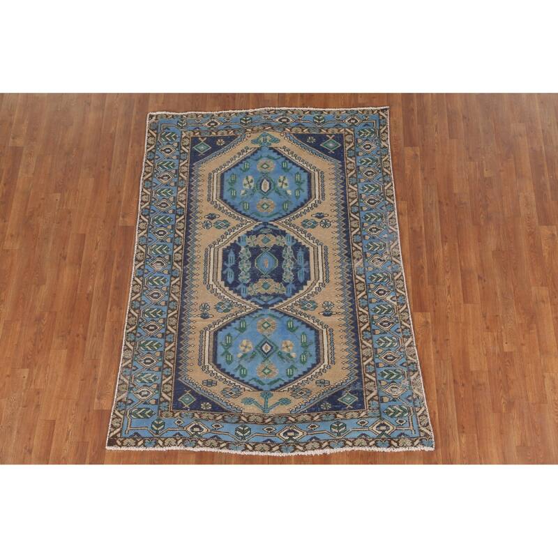 Bakhtiari Persian Vintage Area Rug Hand-Knotted Geometric Wool Carpet - 4'7"x 6'6"