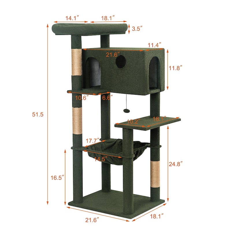 Adeco 52-Inch Cat Tree with Hammock and Condo