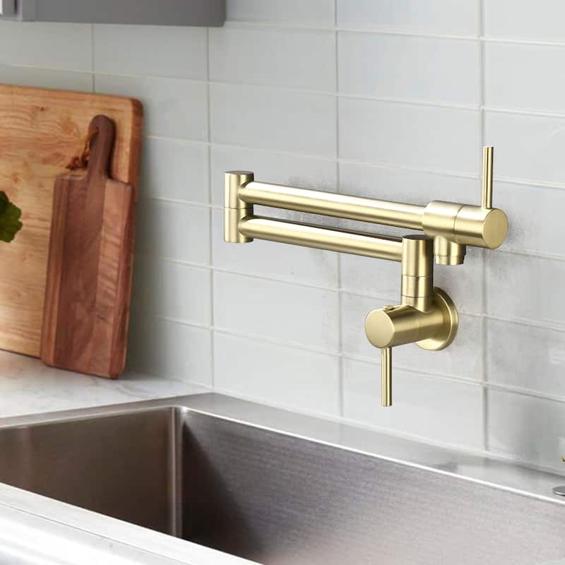 2-Handle Wall Mounted 180°horizontal rotation Pot Filler in Brushed Gold