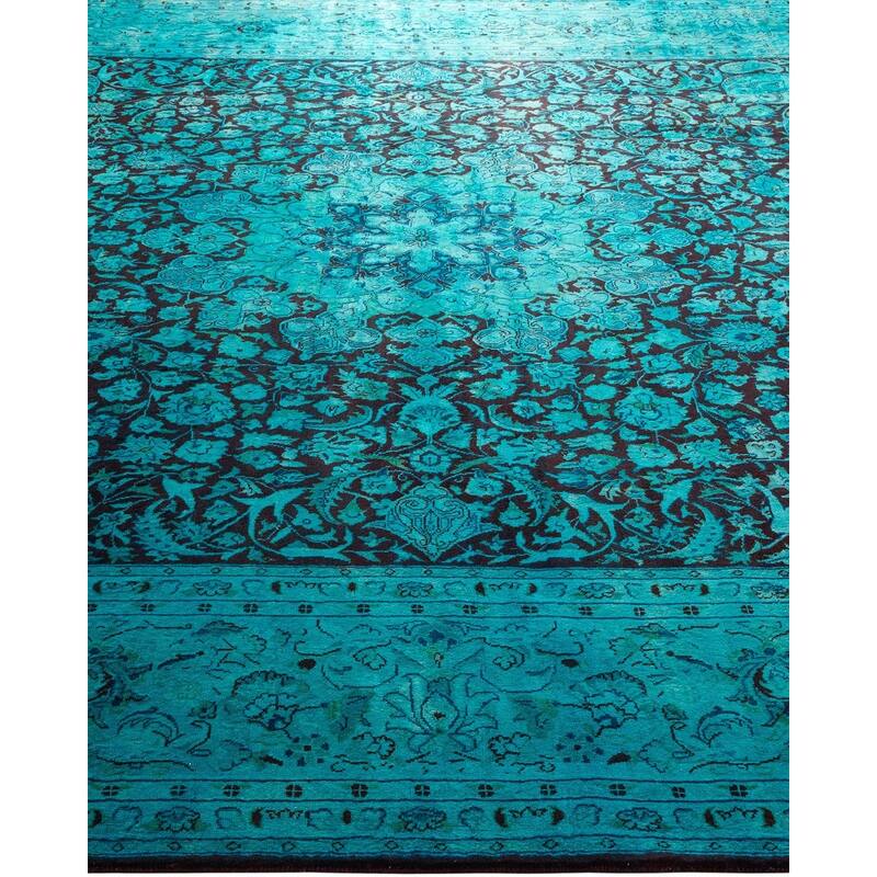 Overton Hand Knotted Wool Vintage Inspired Modern Contemporary Overdyed Blue Area Rug - 8' 1" x 8' 1"