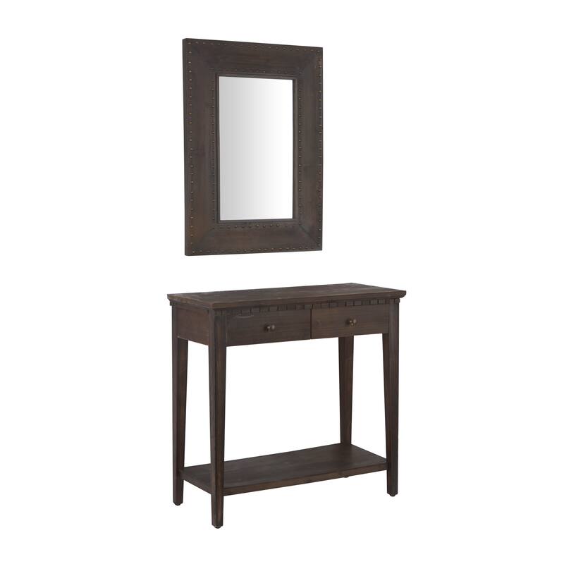 Black Wood Rustic Console Table with Mirror (Set of 2) - 31", 31"H