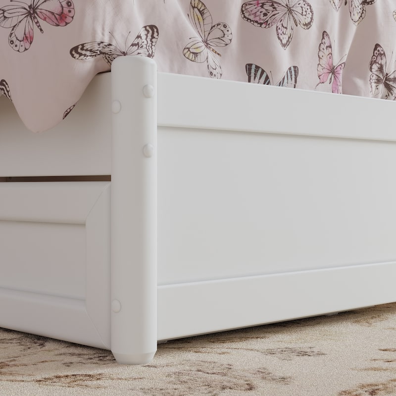 Felicity Twin Platform Bed with Panel Footboard & Twin Trundle in White