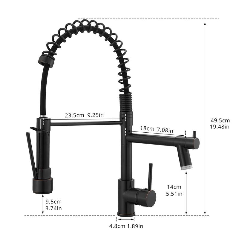 Single Handle Pull-down 2-Spout Kitchen Faucet with LED Light - 9.25''W x 19.48''H
